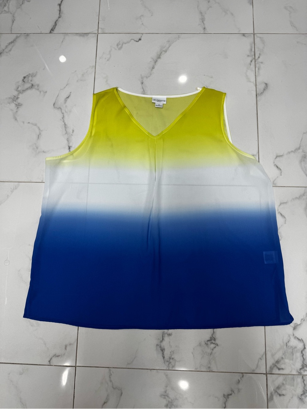 Liz Claiborne Yellow White Blue Ombre V-Neck Tank